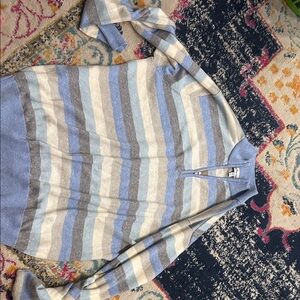 Peter Millar Blue and Gray Striped Zip Up Sweater